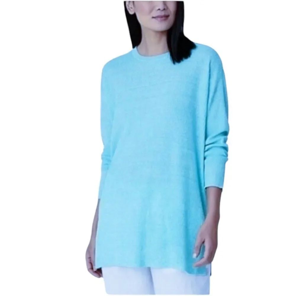 Eileen Fisher 100% Organic Linen Knit Long Sleeve Tunic Baby Blue Size M